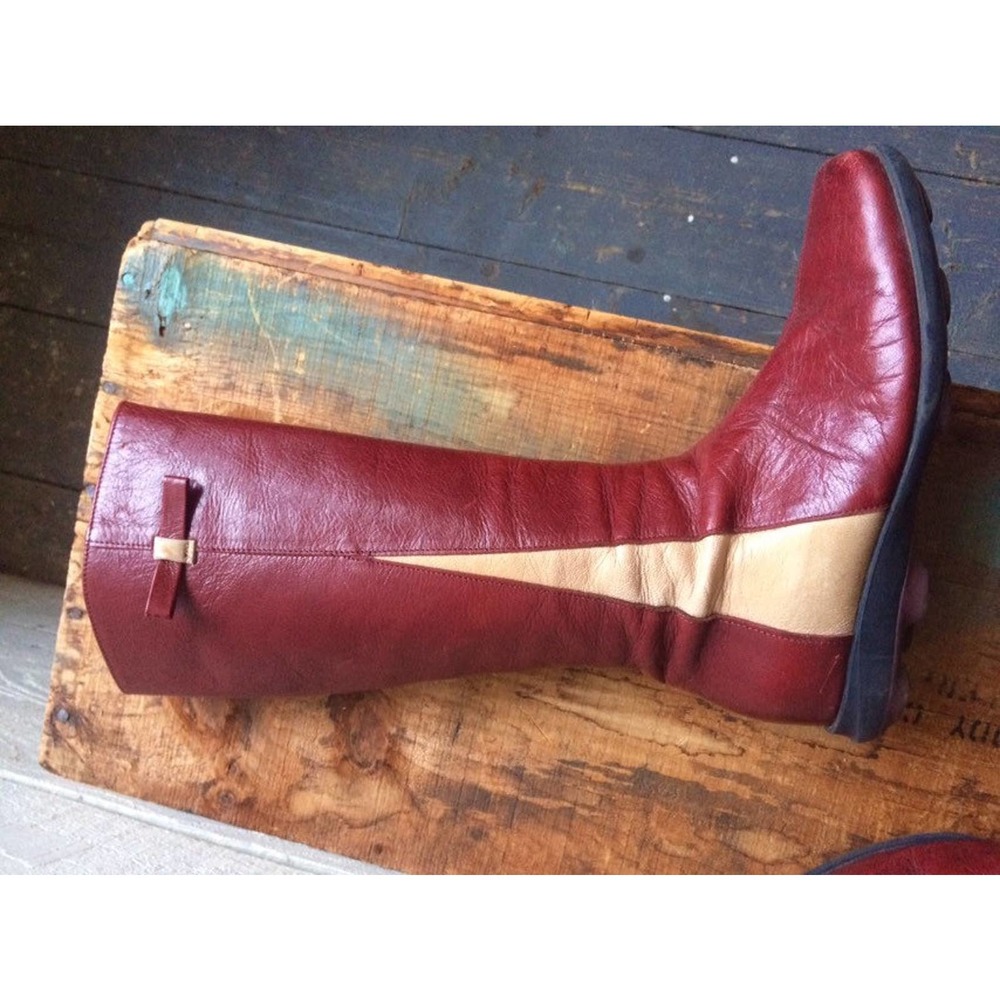 vintage high red leather moto boots - made in Italy - size 7